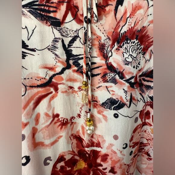 Soft Surroundings Boho Rosada Layered Blouse Floral Print PomPom Trim Size Small - Picture 5 of 10